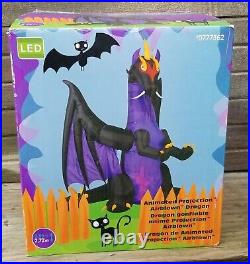 Gemmy 9ft Tall Airblown Inflatable Dragon Projection Fire Lights Animated Purple