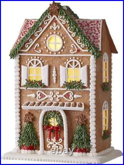 Gingerbread Lighted Christmas House with Trees 13 Inch