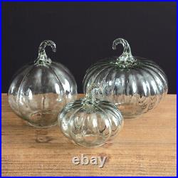Glass Pumpkins Set of 3 Assorted Sizes Halloween Autumn