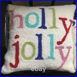 Grandin Road Christmas Pillow Set Holly Jolly Tis The Season Joy Pink