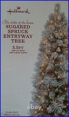 Hallmark Sugared Spruce Entryway Tree 5.5ft Tall 24inch Wide 200 Pre-lit LED NIB