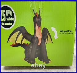 Halloween Gemmy 7.5 ft Red & Black Winged Dragon Airblown Inflatable Wings Move