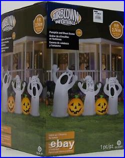 Halloween Gemmy 9 ft Lighted Pumpkin & Ghost Scene Airblown Inflatable NIB