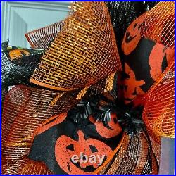 Happy Halloween Gothic Cat Deco Mesh Handmade Wreath