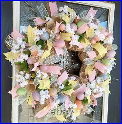 Hidden Easter Egg Spring Deco Mesh Front Door Wreath, Home Decor Decoration