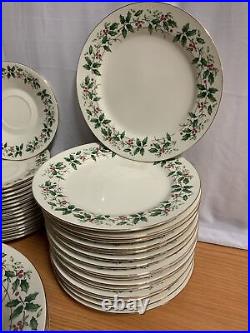 Holiday Traditions Holly & Berries Gold Trim LOT 35 Plates Saucers 6 7.5 10.5