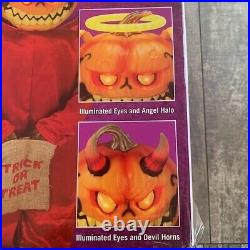 Home Depot 3 ft Halloween Animated LED Good (Angel) & Evil (Devil) Pumpkin Twins