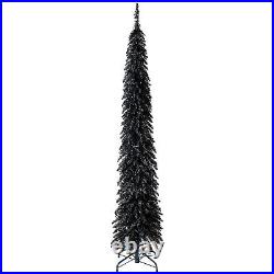 Home Heritage 7 Foot Pencil Slim Artificial Prelit Christmas Tinsel Tree, Black