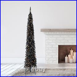 Home Heritage 7 Foot Pencil Slim Artificial Prelit Christmas Tinsel Tree, Black