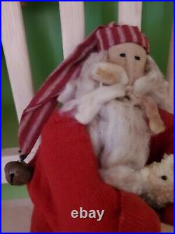 Honey & Me Sitting Christmas Santa with Teddy Bear- Primitive doll