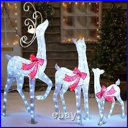 Hourleey Outdoor Christmas Decorations, 3-Piece Large Reindeer Family 3D Ligh
