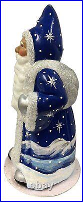Ino Schaller Blue Santa with Crystal Stars German Paper Mache Candy Container