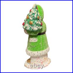 Ino Schaller Green Beaded Santa German Christmas Paper Mache Candy Container