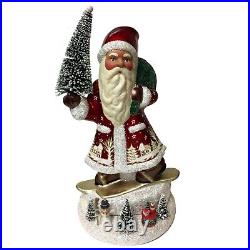 Ino Schaller Red Santa on Skis with Toys German Christmas Paper Mache