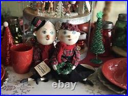 Joe Spencer Gallerie II Christmas Snowman Ornament Doll Pair Jammy & Jimmy NWT