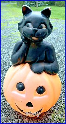 Jumbo Vintage 34 Empire Black Cat In Pumpkin Halloween Blow Mold No Lights