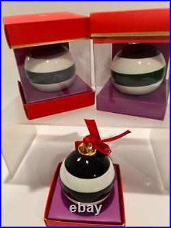 Kate Spade Black/White Striped Ornaments Set of 3 New in Box