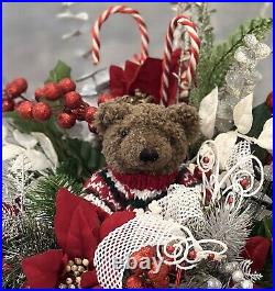 LARGE Holiday Christmas Centerpiece Sleigh Tabletop Bear Decorative Floral Decor