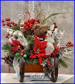 LARGE Holiday Christmas Centerpiece Sleigh Tabletop Bear Decorative Floral Decor