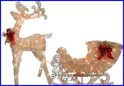 LN National Tree Co. Gold Glitter LED Lit Santa Sleigh & Reindeer Indoor Outdoor