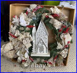 Large 24 Christmas Color changing Wreath Holiday Door Decor Church Nativity