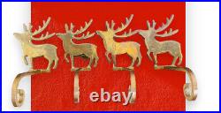 Large Heavy Brass Deer Moose Mantle Stocking Hanger Holder India 8 Arm