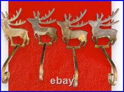 Large Heavy Brass Deer Moose Mantle Stocking Hanger Holder India 8 Arm
