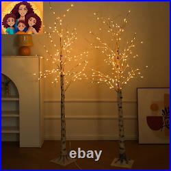 Lighted Birch Tree, 2 Pack 6 Feet 144 Warm White Lights, Prelit White Artificial