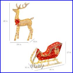 Lighted Christmas 4Ft Reindeer & Sleigh Outdoor Yard Decoration Set With 205 LED L