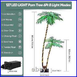 Lighted Palm Trees for Outside Patio, 6Ft 2 Trunks Fake Palm Tree with 8 Mode