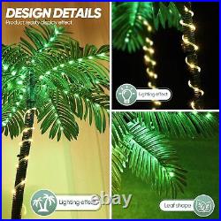 Lighted Palm Trees for Outside Patio, 6Ft 2 Trunks Fake Palm Tree with 8 Mode