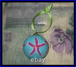 Lilly Pulitzer 2013 Glass Ornament Shadow Green Aqua Shell Bell Starfish with Box