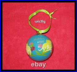 Lilly Pulitzer 2014 Glass Ornament Deep Cyan Trunk Show Elephants with Box RARE