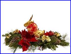 Long Christmas Centerpiece Reindeer Poinsettia Red Velvet Holiday Arrangement 31