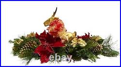 Long Christmas Centerpiece Reindeer Poinsettia Red Velvet Holiday Arrangement 31