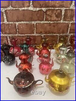 Lot of 15 Vintage 2 Blown Glass Tea Pot Ornaments Red, Black, Pink, Ivory, More