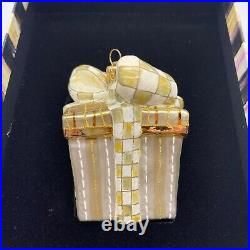 MacKenzie-Childs 3.5-in Parchment Check Present Christmas Ornament in Box