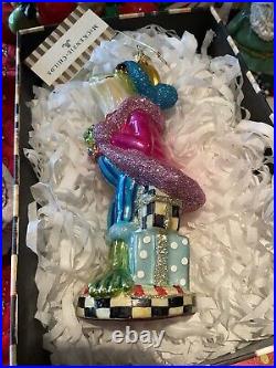 Mackenzie-Childs Granny Kitsch Frog Glass Ornament. NIB Courtly Check