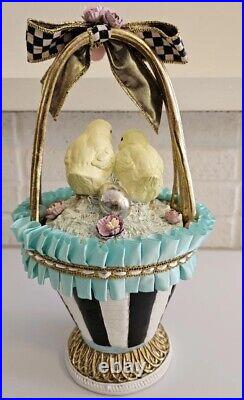 Mackenzie Childs Sweet Shop Easter Chick Basket Gold, Aqua & Courtly Check NIB