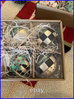 Mackenzie-childs Farmhouse Glass Ornaments With Courtly Check. Nib