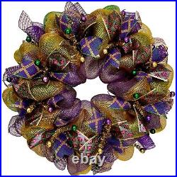 Mardi Gras Ribbon Wreath Handmade Deco Mesh