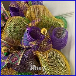 Mardi Gras Ribbon Wreath Handmade Deco Mesh