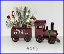 Merry Christmas Large Metal Train Holiday Centerpiece Arrangement Decoration New