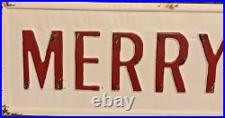 Merry Christmas Wall Sign Vintage Antique Style White Red Metal