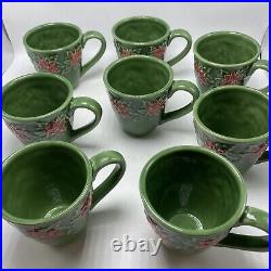 Mervyn's 2003 Christmas Poinsettia Green & Red Plates Bowls Mugs 8 Settings