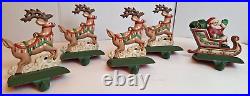 Midwest Cannon Falls Santa & 4 Reindeer Stocking Holder Hangers Cast Iron Rare