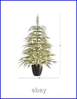 My Texas House Potted 4' Pre-Lit Cypress Artificial Christmas Tree, 100 LED