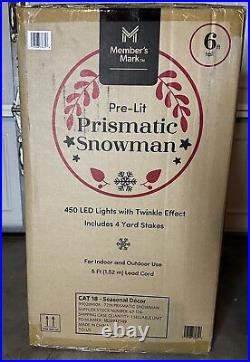 NEW Member's Mark Christmas Decor 6' Pre-Lit Prismatic Snowman FREE SHIPPING