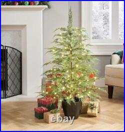 NEW My Texas House Potted 4' Pre-Lit Cypress Artificial Christmas Tree, 100 LED