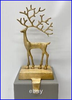 NEW Pottery Barn Brass Sculpted Reindeer Christmas Stocking Holder HangerLARGE